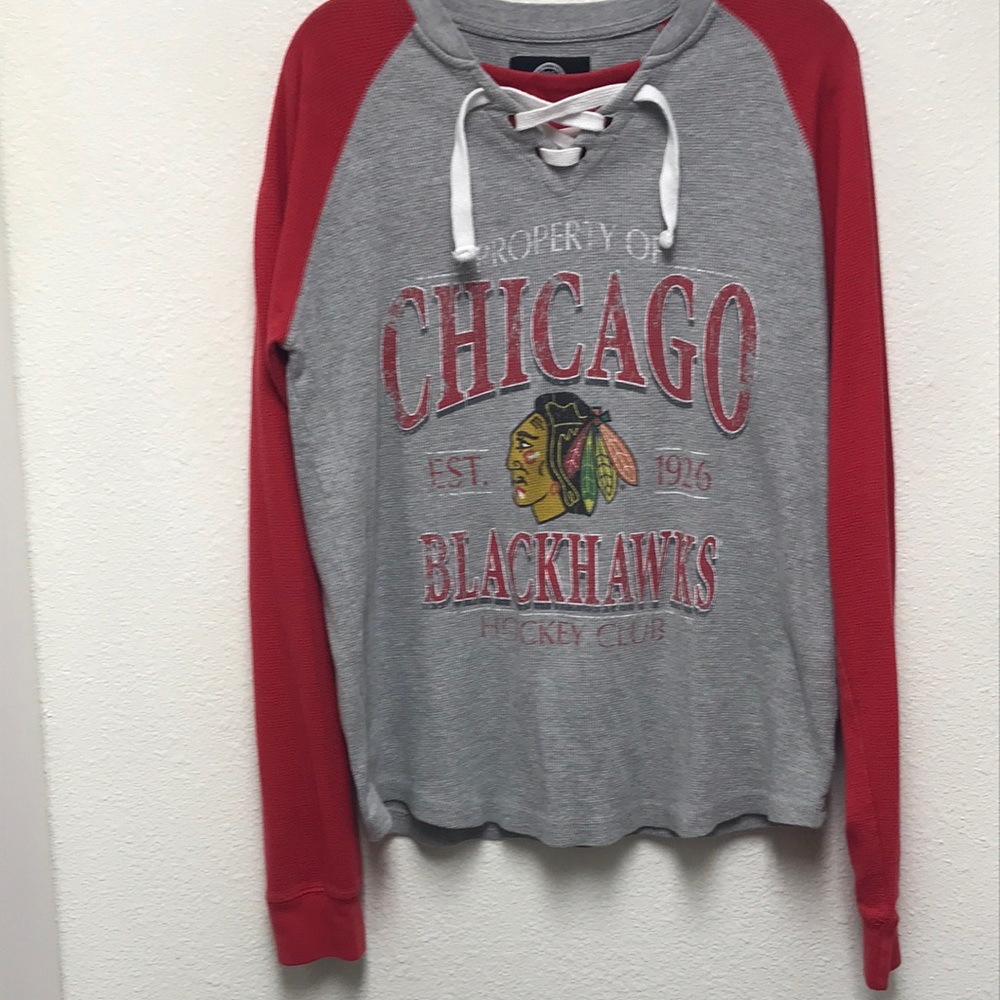 Chicago Blackhawks Men’s Large Red Gray NHL Thermal Jersey Henley Pullover